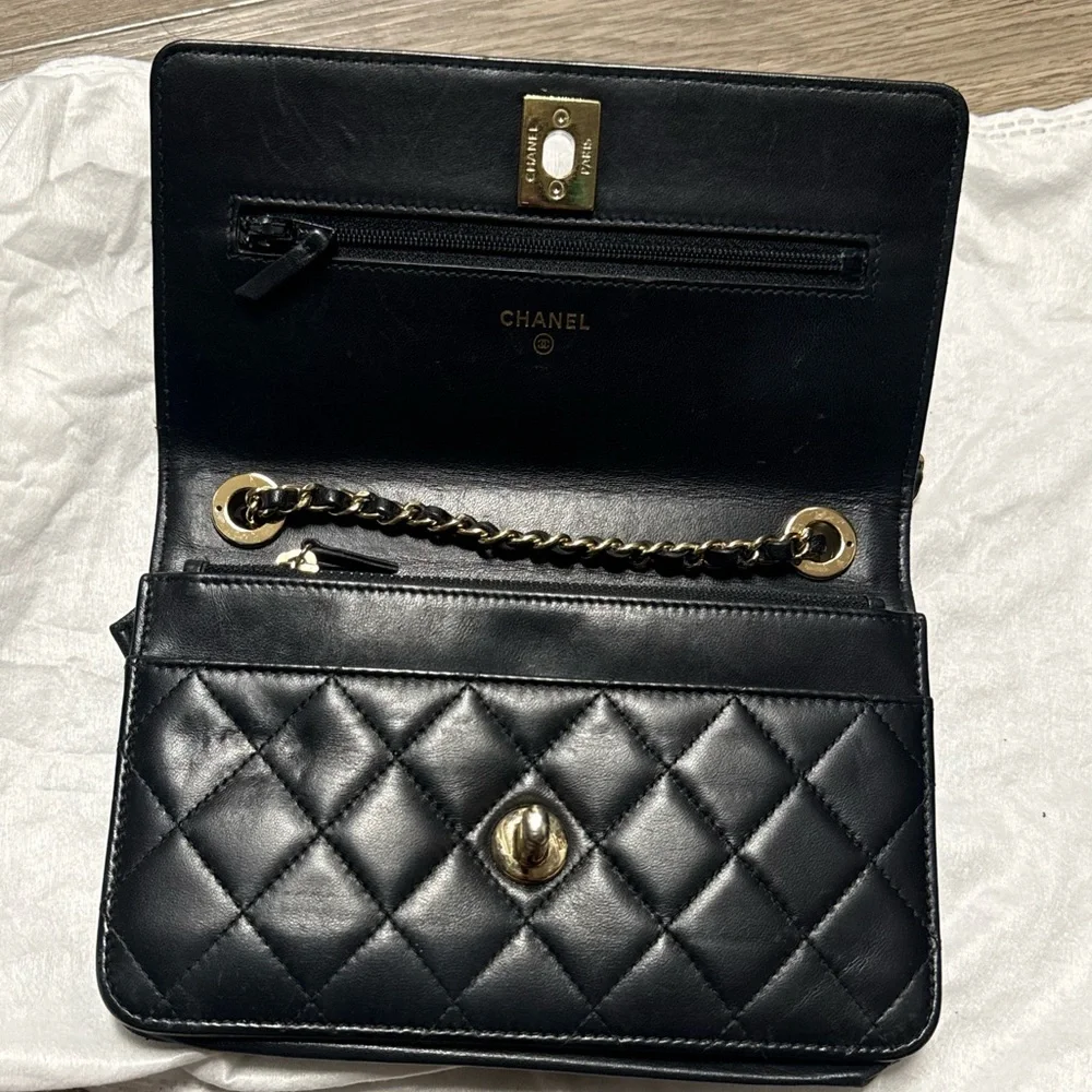 CHANEL Trendy CC Wallet On Chain WOC Quilted Lambskin Leather Bag Gold Chain